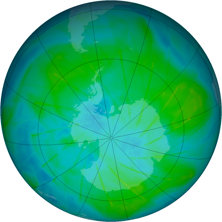 Antarctic ozone map for 15 January 2010